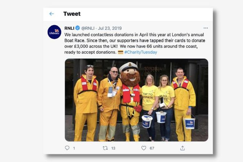 tweet from RNLI announcing their contactless donation solution
