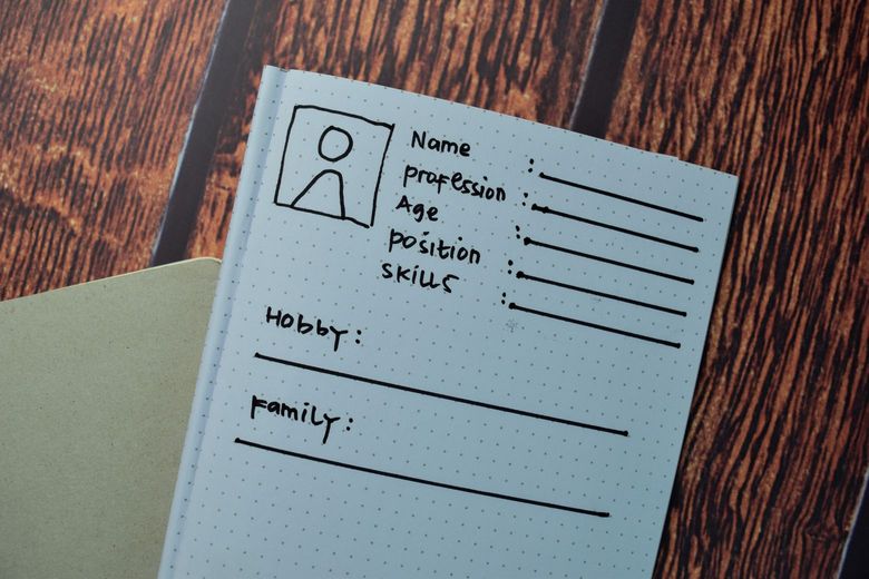 piece of paper with example of a hand drawn persona template